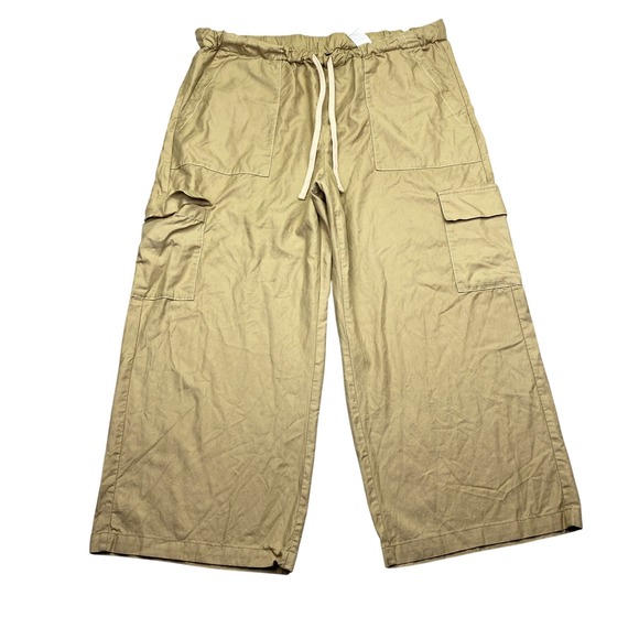 Banana Republic Pants - Banana Republic XXL Wide Leg High Rise Cargo Pants Tan Khaki Ankle Drawstring